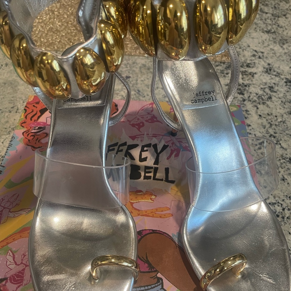 Jeffrey Campbell Occasion Metallic Silver and Gold Heels